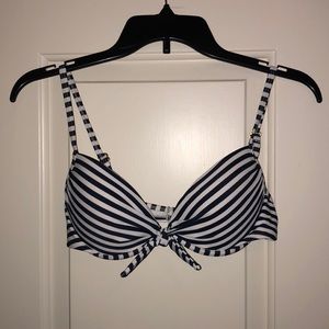 Navy/white striped push-up bikini top w/ bow